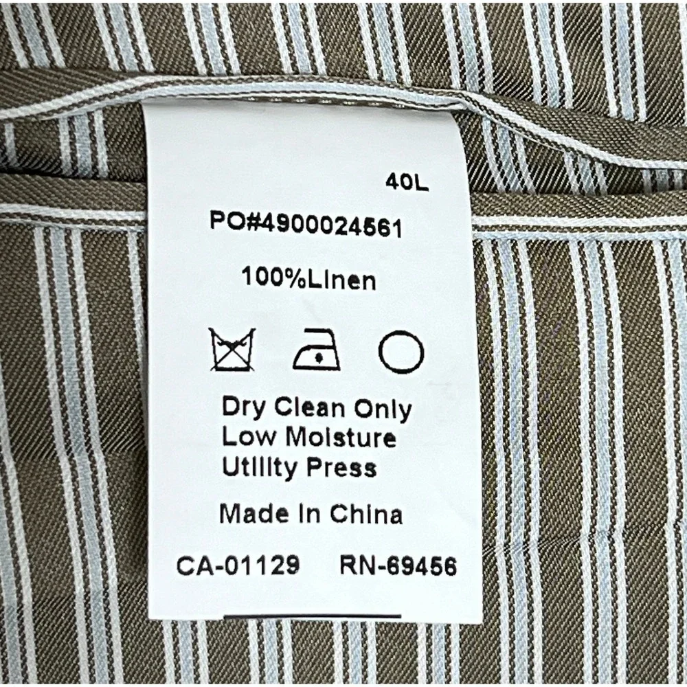 Calvin Klein Mens Linen‎ Beige Blazer Jacket 40L Two Button Striped Lined